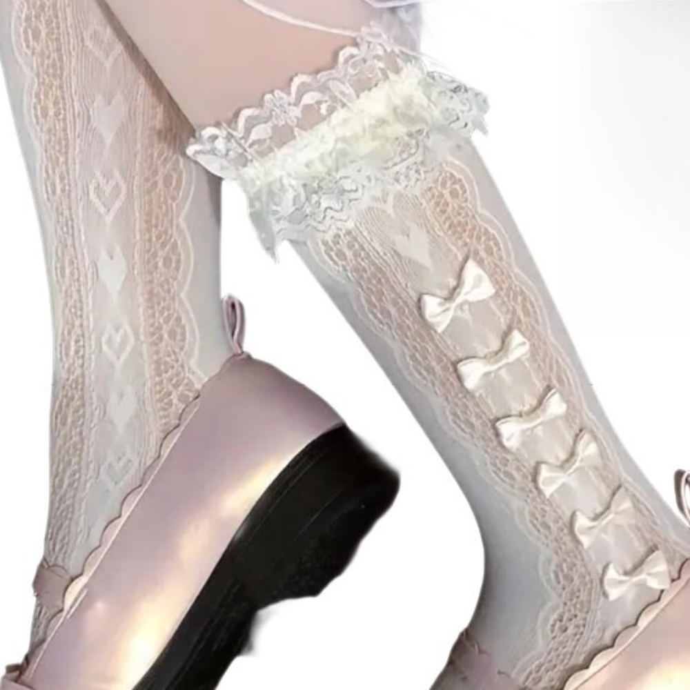 Lolita Style Victorian Era Lace Socks WHITE Color Calf Length